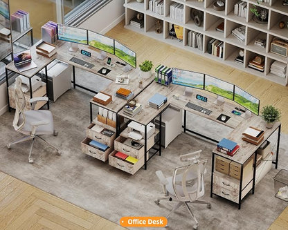YOSHOOT 67" U Shaped Computer Desk, Reversible L Shaped Gaming Desk | Corner Desk with Power Outlets, 4 Drawers, 2 Storage Shelf, Computer Table with 4 Installation Methods, Grey
