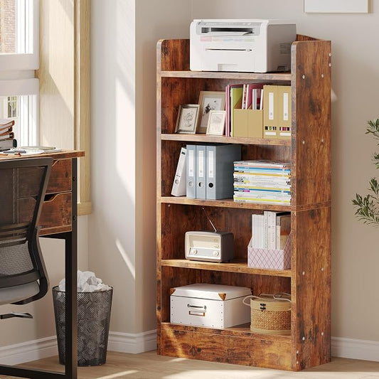 ALISENED 5-Tier Bookcase, Open Bookshelves and Bookcases with Storage Shelves, Floor Standing Unit, Display Storage Shelves for Bedroom Library Living Room Home Office, Brown