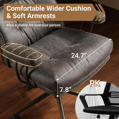 Home Office Chair,Ergonomic Computer Chair with Lumbar Support Adjustable Height,Mid-Century Modern Office Chair with Rolling Swivel Chair for Home Office Game Study(Suede Leather Chair,Brown)