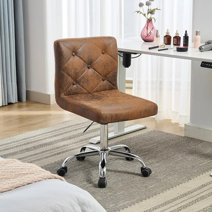 VECELO PU Leather Mid-Back Armless Desk Chair Adjustable Height 360° Rolling Swivel for Home Office Work, Dark Brown