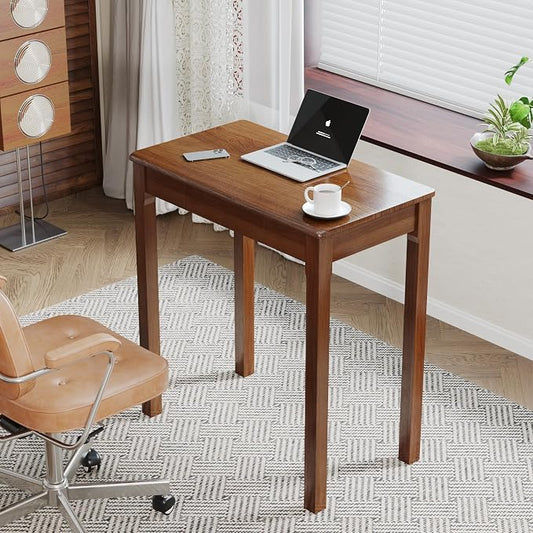 Solid Wood Desk with Drawers - 28 x 16 Inch Simple Narrow Desks, Rubber Wood Study Table, Small Writing Desk for Small Spaces|Bedroom - Natural Boho Desks