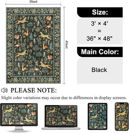 DUKINO 3x4 Washable Entryway Rug, Vintage Animal Ultra Soft Kitchen Area Rug with Non Slip Backing, Low Pile & Stain Resistant Indoor Door Mat for Bathroom, Bedroom, Laundry Room, Office, Black