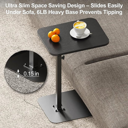 HzTinT Side Table Sofa Tray for Couch Heavy Metal Base Swivel/Adjustable Height, Sofa Bed Bathroom Study TV Tray C Shaped End Table Food Snack Trays for Eating
