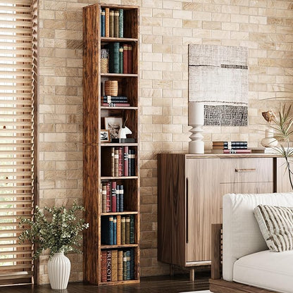 IRONCK Tall Narrow Bookshelf 8 Tiers, Compact Corner Bookcase, Floor Standing Display Storage Shelves 71 in Tall, Easy to Match for Living Room, Office, Study, Bedroom