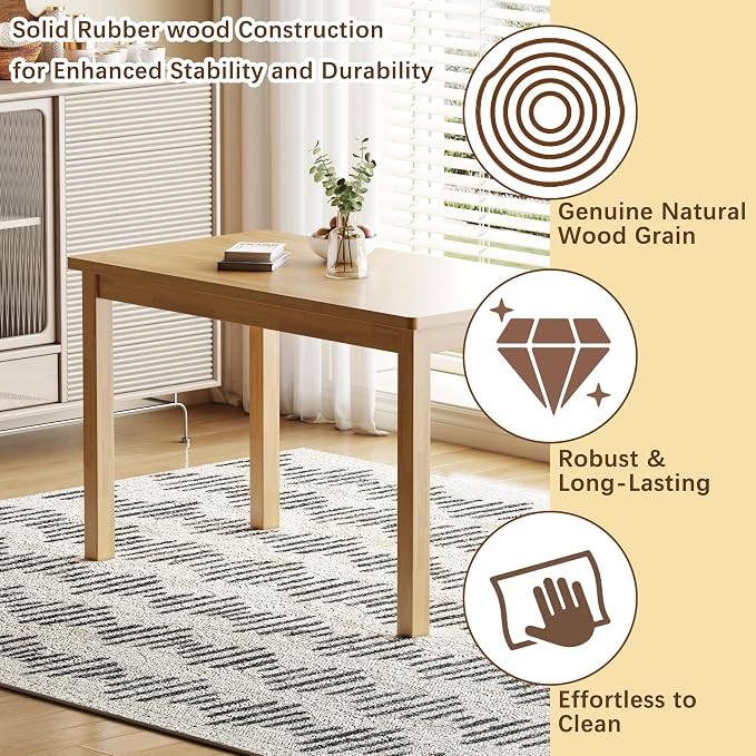 Solid Wood Desk, 43.3 inch Small Computer Desk, Farmhouse Home Office Desk with Natural Wood Finish, Writing Desk for Small Spaces, Study Table for Bedroom, Dining Table for Kitchen, Natural