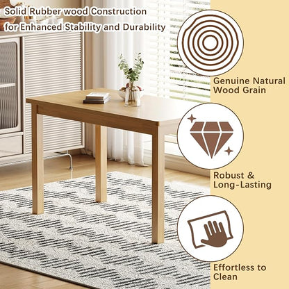 Solid Wood Desk, 43.3 inch Small Computer Desk, Farmhouse Home Office Desk with Natural Wood Finish, Writing Desk for Small Spaces, Study Table for Bedroom, Dining Table for Kitchen, Natural