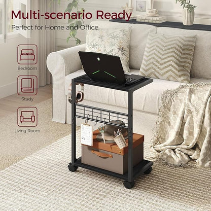 PC Stand, Computer Tower Stand with Charging Station, 16.9" W x 11.4" D x 27.6" H, Computer Cart with Wheels and Hooks, CPU Holder for Carpet, Floor and Under Desk, Easy Assembly, Black