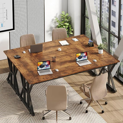TVU 63-Inch Executive Desk, Large Office Desk with Thicken Frame, Computer Desk Modern Simple Desk for Home Office, Rustic Brown