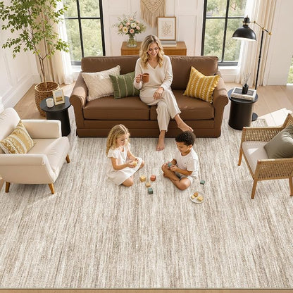 Nakagishi 6X8 Area Rugs Living Room: Washable Large Vintage Rug Neutral Non-Slip Soft Stain Resistant Indoor Carpet for Bedroom Nursery Dining Room Office Playroom - Dark Brown