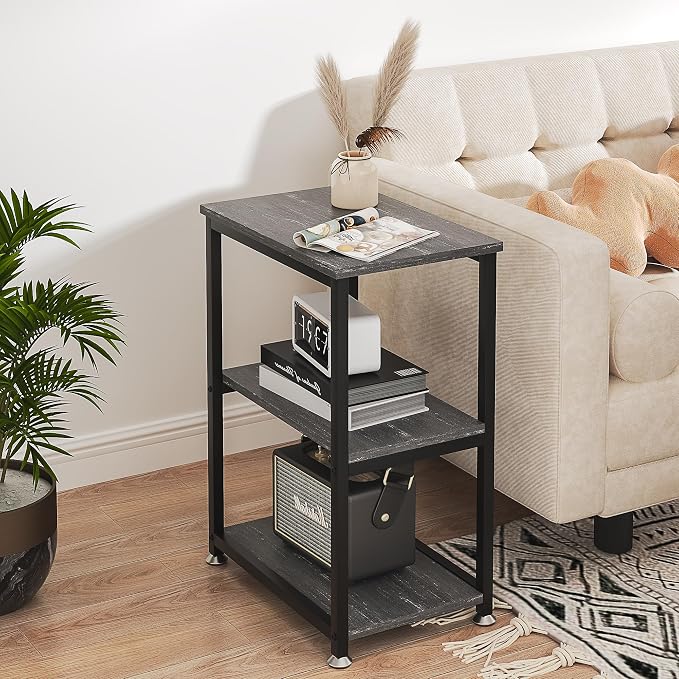 VECELO Tall End Side Table,30" Height Nightstand with 3-Tier Storage Shelf for Living Room Bedroom Office Hallway Study