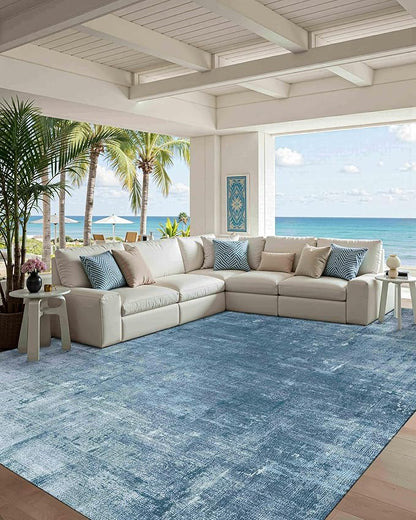 Latte&Fog 6x9 Area Rugs for Living Room Bedroom, Blue Modern Abstract Neutral Washable Rug, Boho Non Slip Low Pile Carpet for Dining Room, Dorm, Classroom, College Dorm, Farmhouse and Kids Room - Blue