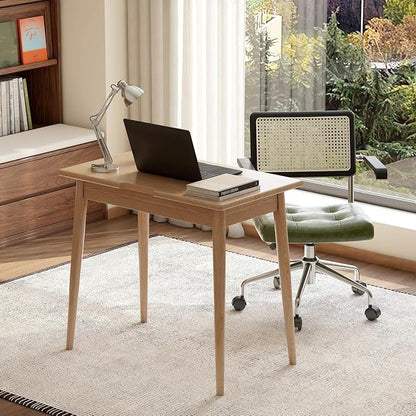 100% Solid Oak Wooden Desk Home Office Desk Mid Century Modern Writing Computer Desk with Drawer for Home Office 35"