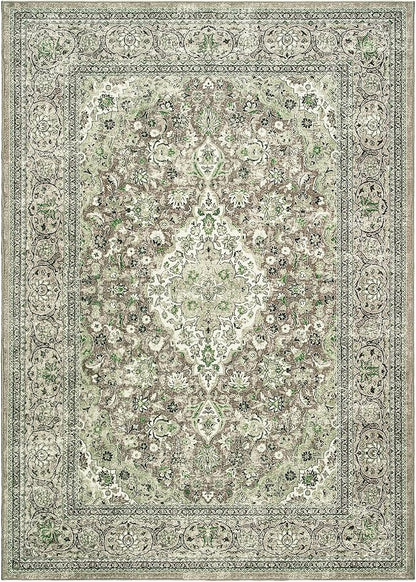 Goideal Washable Rug 3x5, Sage Green Area Rugs Non Slip, Indoor Low Pile Carpet with Rubber Backing for Living Room Kitchen Bathroom Entryway Office Bedroom