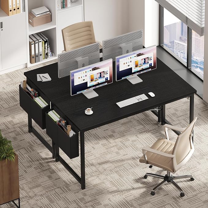 OLIXIS 55 Inch Computer Desk for Home Office, Writing Study Craft Gaming Table, Modern Computer Workstation with Storage Bag and Headphone Hook for Bedroom Small Spaces, Black