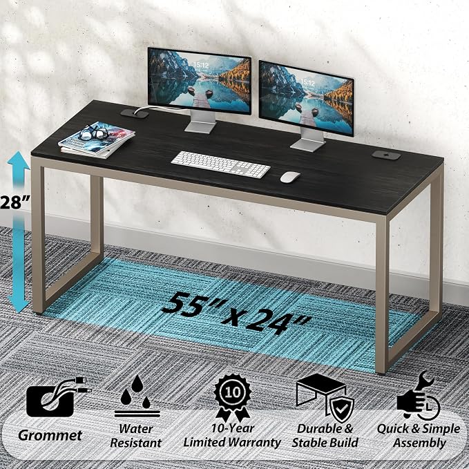 SHW 55-Inch Commercial-Grade Office Computer Desk, Espresso