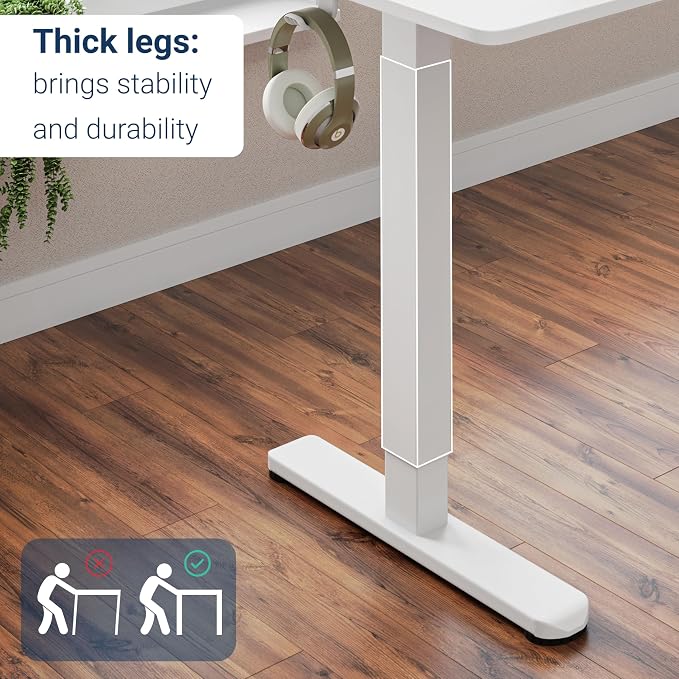 Techni Mobili 48” W Electric Standing Desk, Height Adjustable Sit-to-Stand Desk with 3 Memory Presets and Dual Accessory Hooks, Computer Workstation for Home or Office (White)