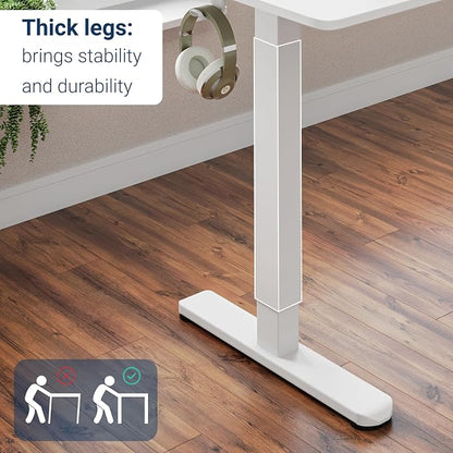Techni Mobili 48” W Electric Standing Desk, Height Adjustable Sit-to-Stand Desk with 3 Memory Presets and Dual Accessory Hooks, Computer Workstation for Home or Office (White)