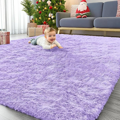 OLANLY 6x9 Machine Washable Large Area Rugs for Living Room, Bedroom, Soft Fluffy Shaggy Bedside Rug, Indoor Floor Carpet for Kids Girls and Boys, Dorms, Nursery, Home Decor Aesthetic, Light Purple