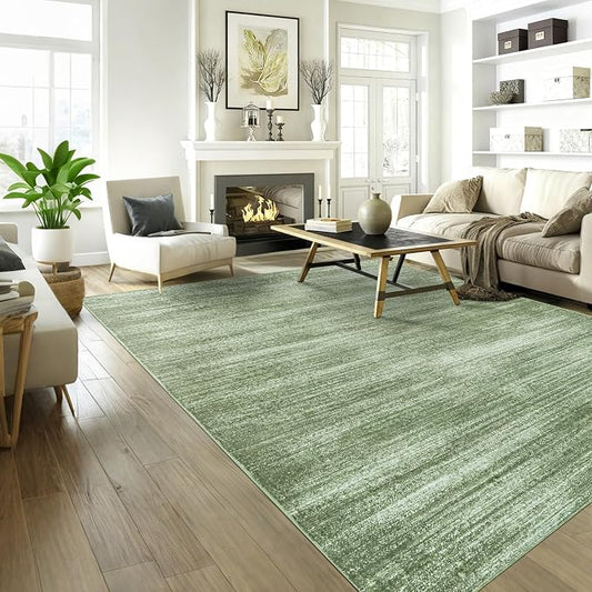 BILEEHOME Olive Green Area Rug 8x10 Washable Non Slip Abstract Modern Farmhouse 8x10 Rug for Living Room Bedroom Dark Green Extra Large Carpet for Dining Room Under Table