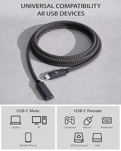 Faracent USB C Extension Cable (10Gbps), USB 3.2 Type C Male to Female Extension Charging Sync for iPhone 17 16 15 Pixel PSVR2 MacBook Air Pro/New iPad Dell XPS Surface Book 6ft Grey