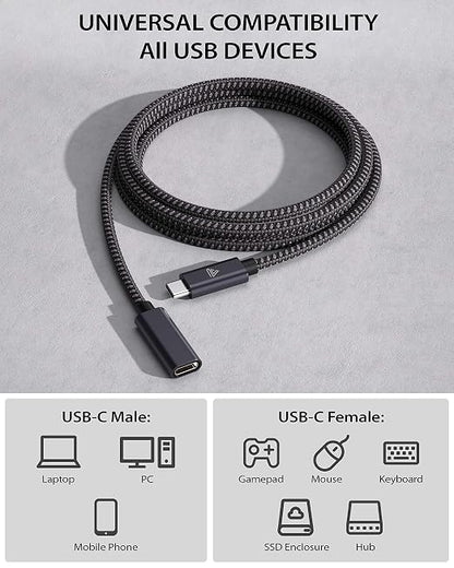 Faracent USB C Extension Cable (20Gbps/240W/1FT/0.3M), USB 3.2 Type C 3.1 Male to Female Extension Charging & Sync for iPhone Pixel PSVR2 MacBook Air Pro/New iPad Dell XPS Surface Book-Grey