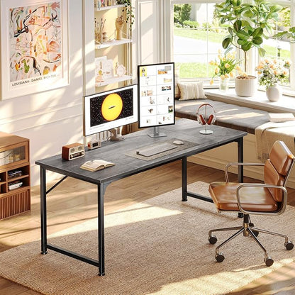 PRAISUN 55 Inch Computer Desk, Home Office Desk with Spacious Desktop, Modern Gaming Desk, Writing Study Table for Bedroom, Small Spaces, Work from Home Desk with Metal Frame, Grey