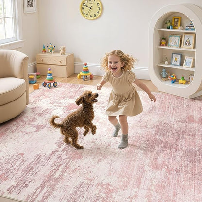 UERMEI 6x9 Area Rug Living Room Rugs - Washable Neutral Modern Abstract Soft Thin Large Rug Indoor Floor No Slip Rug Carpet for Bedroom Under Dining Table Home Office Decor - Pink