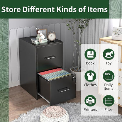2 Drawer File Cabinet,Vertical Filing Cabinets for Home Office,Metal Steel Storage Cabinet for Letter/Legal Size File,Assembly Required(Black)