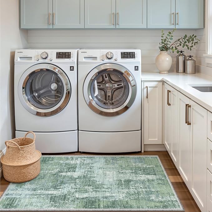 Valenrug Washable Rugs 4x6 - Stain Resistant 4x6 Area Rugs for Living Room, Non Slip Backing Abstract Rugs for Bedroom, Folable Machine Washable Area Rug(4'x6', Sage Green)