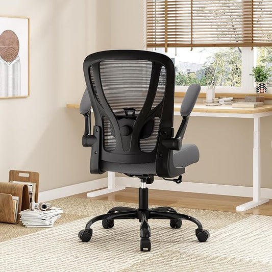 Office Chair Ergonomic Desk Chair - Mesh Computer Chair Breathable Task Chair with Wheels Adjustable Lumbar Support Home Desk Office Chairs with Flip up Armrest Gray 4 Pack