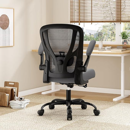 Office Chair Ergonomic Desk Chair - Mesh Computer Chair Breathable Task Chair with Wheels Adjustable Lumbar Support Home Desk Office Chairs with Flip up Armrest Gray 2 Pack