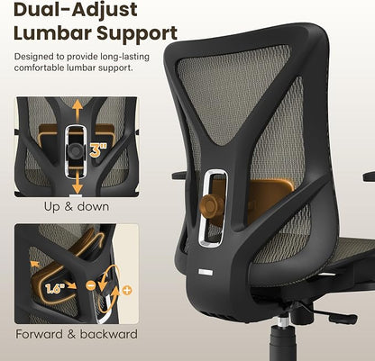 Ergonomic Office Chair, Mesh Computer Desk Chairs with Adjustable Lumbar Support, 3D Armrests, Tilt Function, Comfy Wide Seat, Swivel Executive Work Task Chair for Company and Home