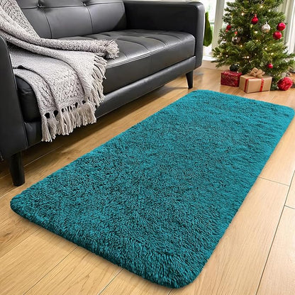OLANLY 2x6 Machine Washable Runner Rugs for Hallway, Soft Fluffy Shaggy Bedside Rugs for Bedroom, Living Room, Indoor Floor Carpet for Kids Girls and Boys, Nursery Rooms, Home Decor Aesthetic, Teal