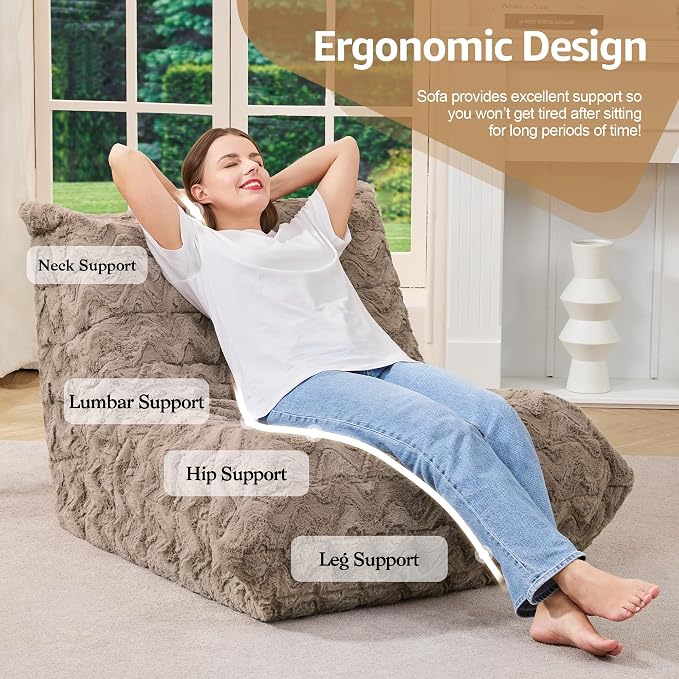 Hobestluk Adults Bean Bag Chair Faux Fur BeanBag Couch for Living Room | Brown Chevron,Ergonomic Design,Memory Foam,UltraSoft,Anti-slip Bottom,No Assembly Required,Decorative Style for Living Room
