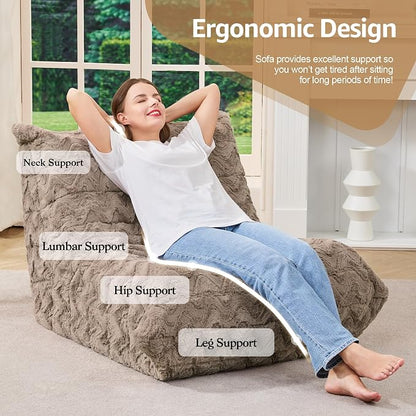 Hobestluk Adults Bean Bag Chair Faux Fur BeanBag Couch for Living Room | Brown Chevron,Ergonomic Design,Memory Foam,UltraSoft,Anti-slip Bottom,No Assembly Required,Decorative Style for Living Room