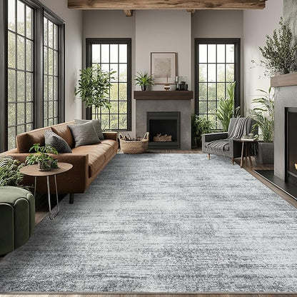 BILEEHOME 8x10 Area Rugs for Living Room Minimalist Gray Abstract Modern Rug for Hardwood Floor Protector Non Slip Washable Light Grey Carpet for Bedroom Offic 8 x 10