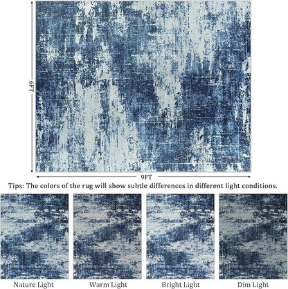 6x9 Area Rug Living Room Rugs - Washable Rug Large Modern Abstract Soft Thin Carpets Indoor Floor No Slip Vintage Carpet for Bedroom Under Dining Table Nursery Home Office Decor Deep Blue