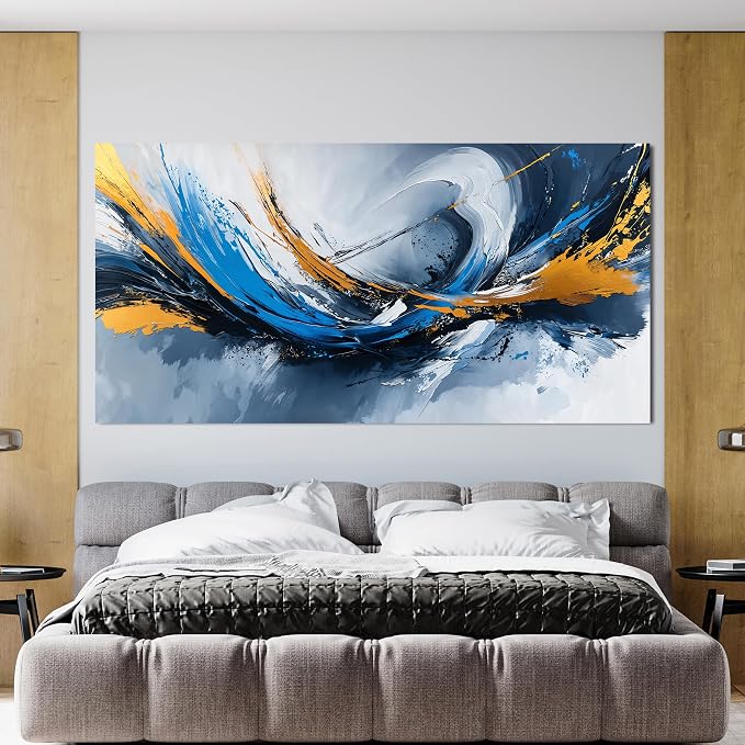Canvas Oversized Wall Art Decor Modern Abstract Aesthetics Wall Art For Living Room Decorations Artwork For Walls Gold And Blue Abstract Art Wall Decorations For Bedroom Office Wall Decor 29×58 Inch