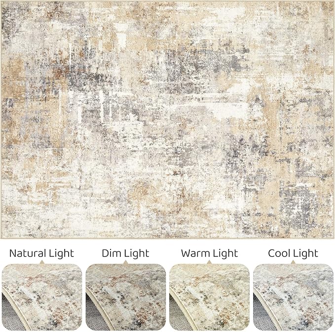 3X5 Rug Washable Area Rugs: Abstract Modern Soft Stain Resistant Indoor Floor Non Slip Throw Carpet for Entryway Living Room Closet Front Door Kitchen Bedroom Bedside Office Dorm- Gray Gold