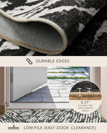 Latte&Fog 3x5 Entryway Rug, Modern Abstract Washable Area Rug, Boho Non Slip Low Pile Indoor Throw Carpet for Bedroom Bedside, Kitchen, Entry and Living Room