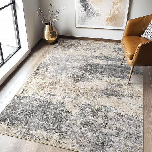 3x5 Rug for Living Room: Washable Large Abstract Modern Soft Rugs Stain Resistant Indoor Floor Non Slip Accent Carpet for Bedroom Nursery Playroom Office Dining Room Dorm Home Decor- Gray Brown
