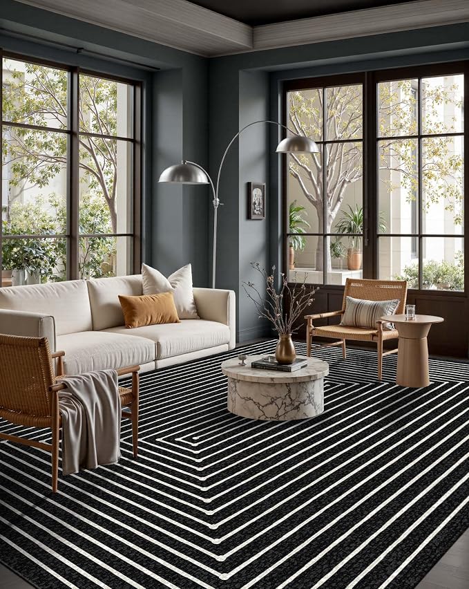 Latte&Fog 6x9 Area Rugs for Living Room Bedroom, Modern Abstract Washable Rug, Boho Non Slip Low Pile Carpet for Indoor Dining Room, Office, Dorm, Classroom, Farmhouse and Kids Room