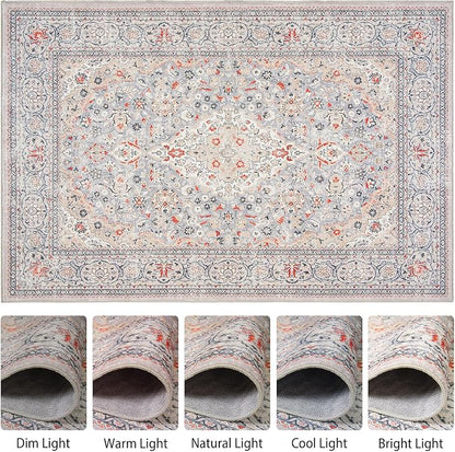 Goidea Washable Rug 9x12, Beige Area Rugs Non Slip, Indoor Low Pile Carpet with Rubber Backing for Living Room Kitchen Bathroom Entryway Office Bedroom