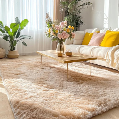 OLANLY 5x8 Machine Washable Large Area Rugs for Living Room, Bedroom, Soft Fluffy Shaggy Bedside Rug, Indoor Floor Carpet for Kids Girls and Boys, Dorms, Nursery, Home Decor Aesthetic, Beige