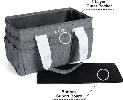 JJRING Craft Organizer Tote Bag, Art Storage Caddy with Multiple Pockets, Grey Sewing Bag for Art, Craft, Scrapbooking, Medical, and Office Supplies Storage