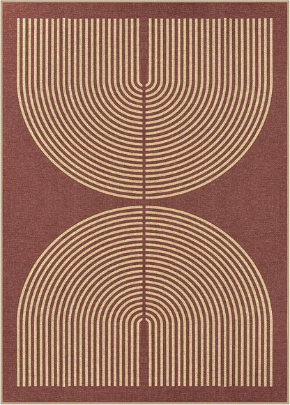 Lahome Enfys Modern Rainbow Easy Jute Outdoor Rug 5x7, Stain Resistant Red Dining Room Patio Rug, Farmhouse Non Slip Non Shedding Indoor Outdoor Carpet for Living Room Office Bedroom Deck Backyard