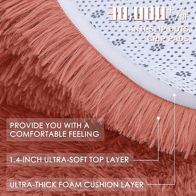 OLANLY 2x8 Machine Washable Runner Rugs for Hallway, Soft Fluffy Shaggy Bedside Rugs for Bedroom, Living Room, Indoor Floor Carpet for Kids Girls and Boys, Home Decor Aesthetic, Rust Red