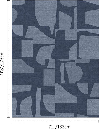 Latte&Fog 6x9 Area Rugs for Living Room Bedroom, Modern Abstract Washable Rug, Boho Non Slip Low Pile Carpet for Indoor Dining Room, Dorm, Classroom, College Dorm, Farmhouse and Kids Room - Navy Blue