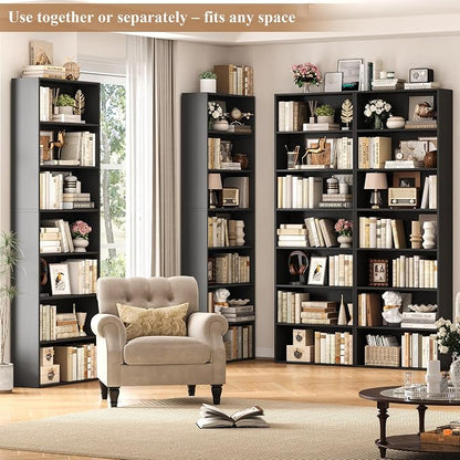 FACBOTALL 82" Tall Bookshelf Set of 2, 7-Tier Double Open Shelves Bookcase,Freestanding Display Storage Shelves, Tall Bookcase Home Decor Furniture for Home Office,Living Room,Bedroom, Black