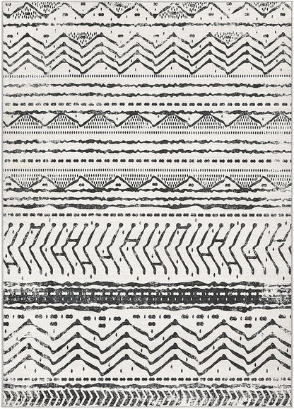 Nakagishi Area Rug Living Room Rugs: 6X9 Machine Washable Boho Large Neutral Farmhouse Stain Resistant Moroccan Indoor Floor Carpet for Bedroom Nursery Dorm Dining Room Home-Ivory Black